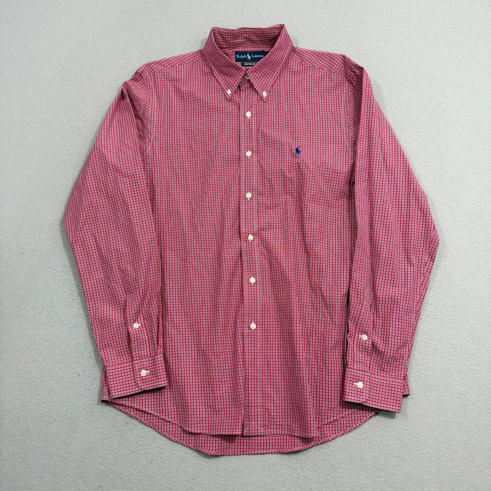 Polo Ralph Lauren Button Shirt Large Red Plaid Custom Fit Long Sleeve Pony Logo